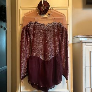 Maroon, Shimmery, Custom Swarovski-Crystal Studded Figure Skating Dress
